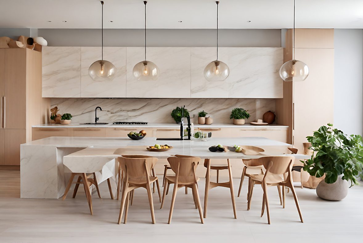 modern kitchen interior with wooden chairs.2