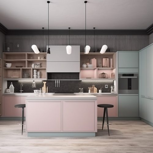 lovepik com 361389487 modern kitchen design dark wood floors and pink cabinets a perfect blend of elegance and vibrancy